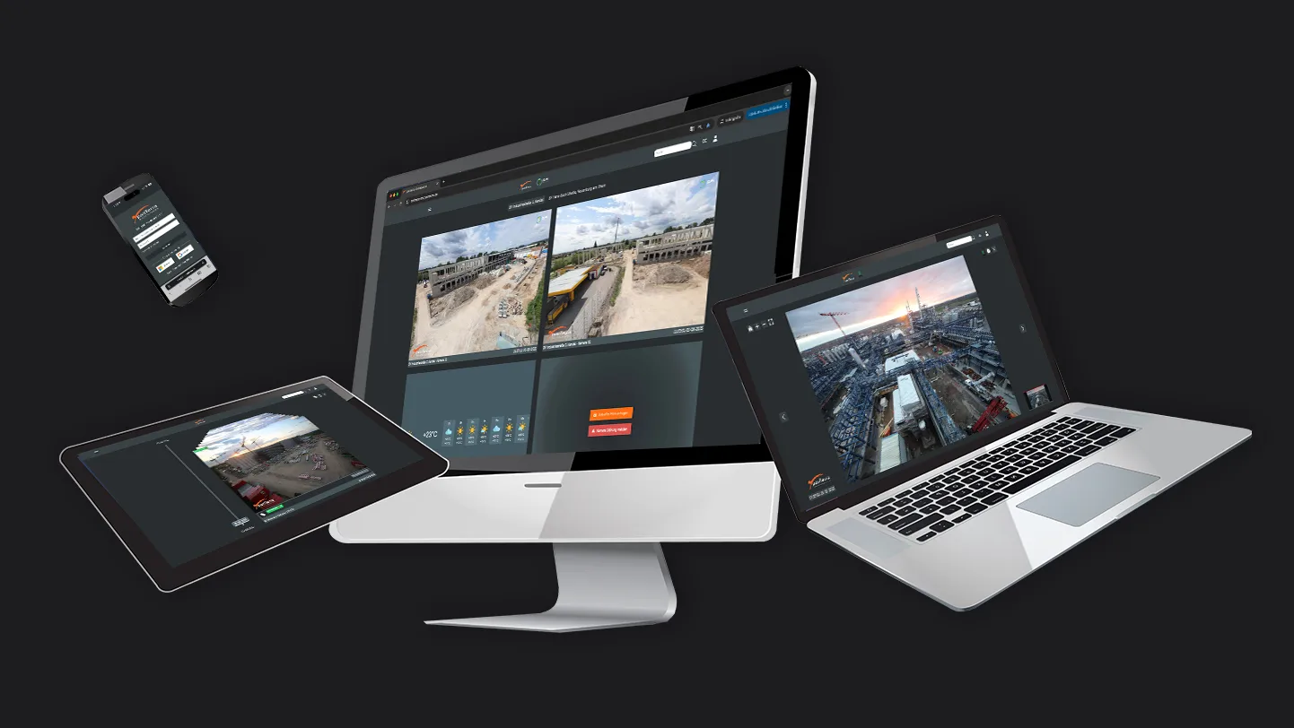 panTerra Online-Portal: Baustellenkamera-Ansichten responsiv auf Desktop, Laptop, Tablet und Smartphone